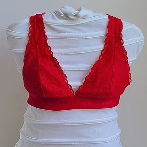 Pink Lace Red Halter Bralette